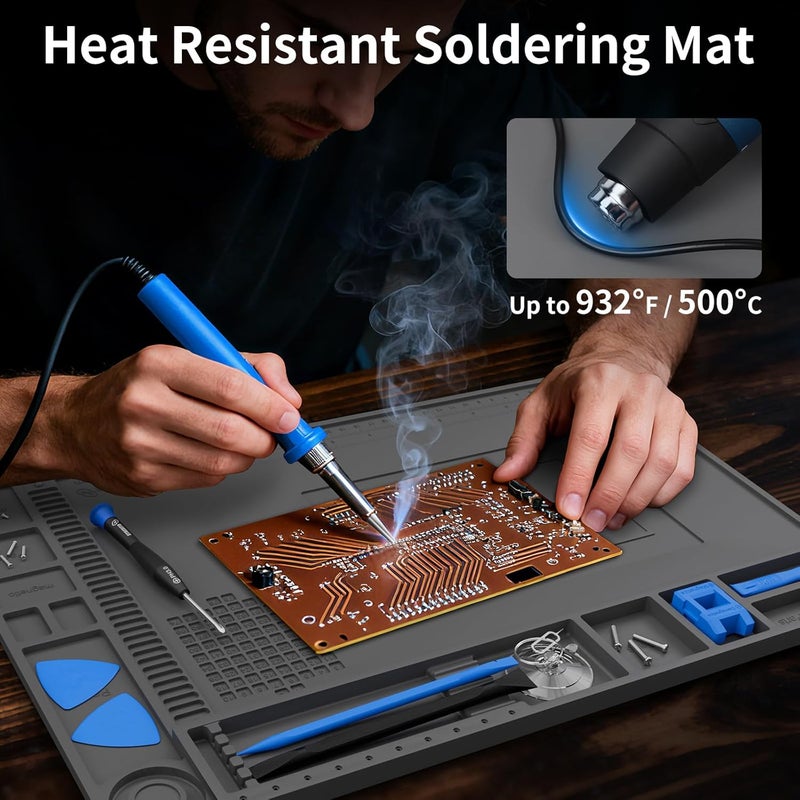 STREBITO Soldering Mat Electronics Repair Mat, Solder Pad Heat Resistant 932°F, Magnetic Work Mat Silicone Pad for Soldering, Computer, Laptop, Cell Phone, RC, Watch, Gun, Size 17.7" x 11.8" (Grey) - Image 3